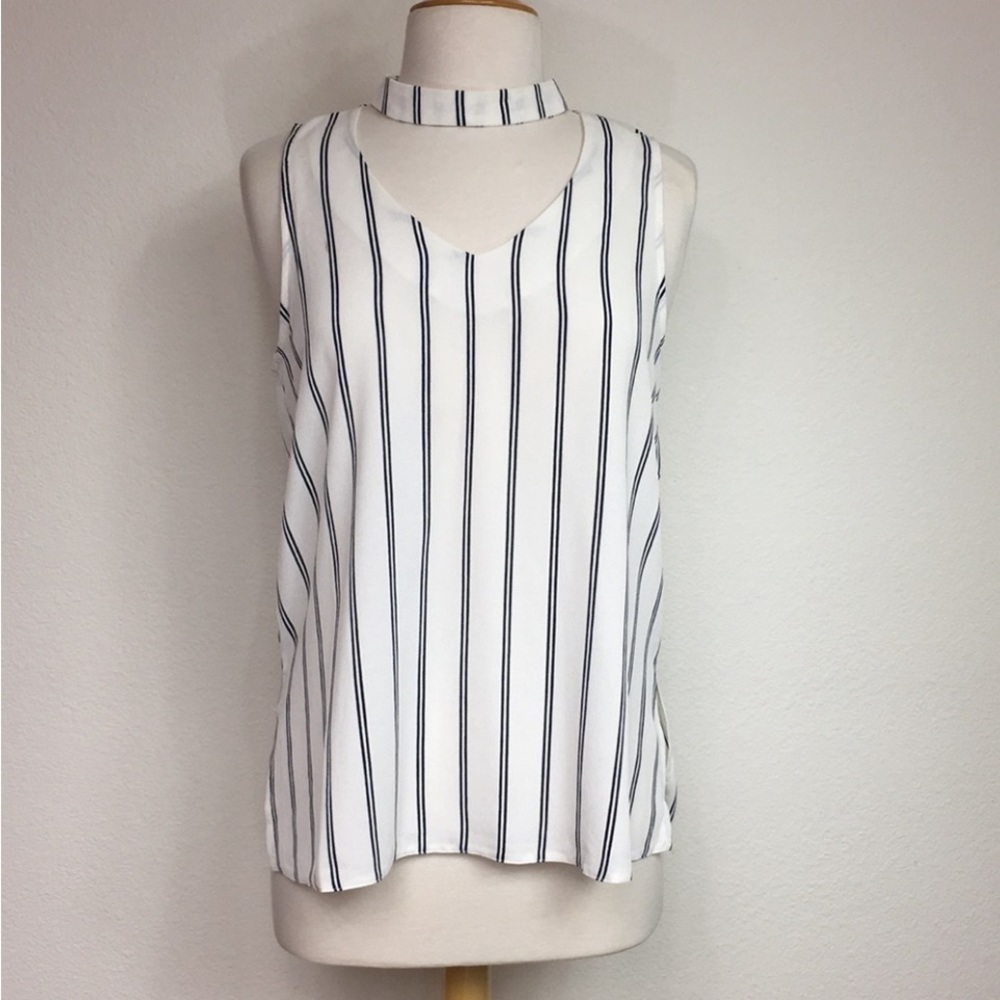 NWT New Be Cool White Black Stripe Cutout Sleeveless Blouse Size Medium Nautical